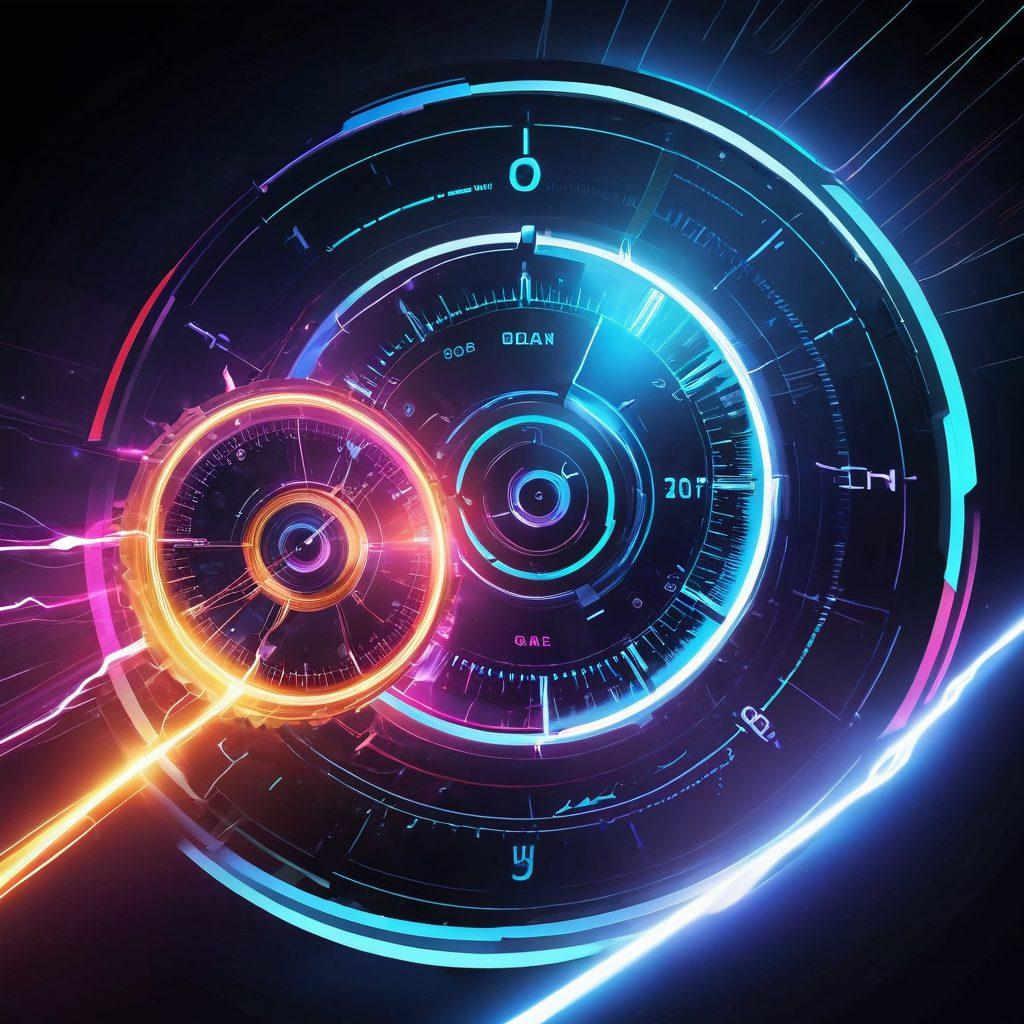 A futuristic digital landscape depicting a vibrant online journal with lightning-fast connections symbolizing web performance. Include gears and speedometer elements representing optimization and speed enhancement. Blend in visual metaphorical representations of 'unlocking secrets' with a large keyhole revealing bright, engaging content behind it. Use an energetic color palette with dynamic motion effects. super-realistic. vibrant colors. 3D.